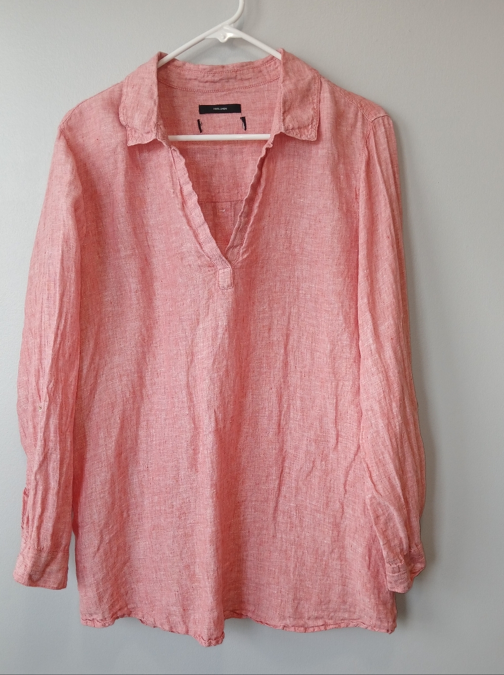 100% Linen Tunic V-neck Roll Sleeves Womens Large READ Granola Girl Cottagecore